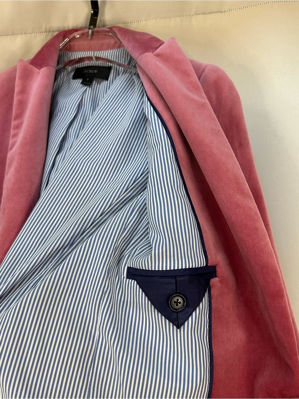 J. Crew Pink Velvet Single-Button Blazer - Size 0 XS